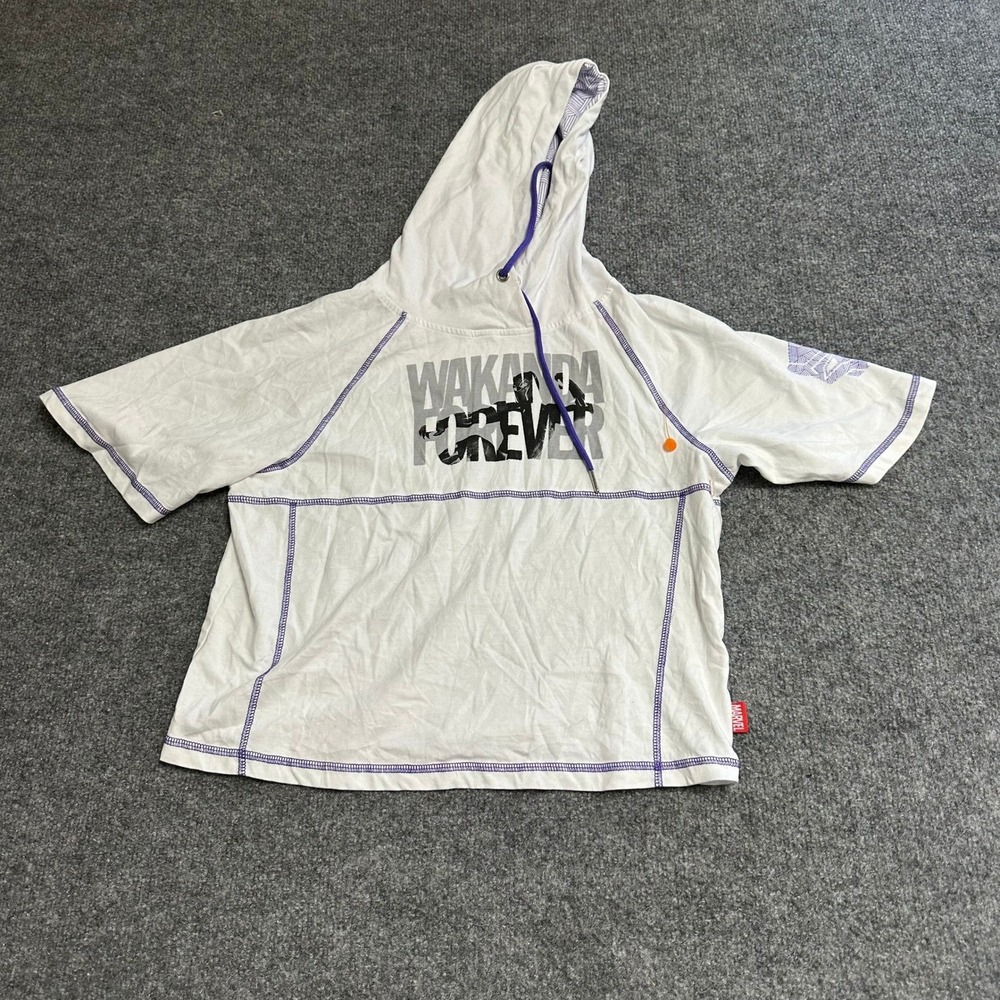 Marvel Hoodie Womens Size XS White Wakanda Forever Short Sleeve Graphic Purple
